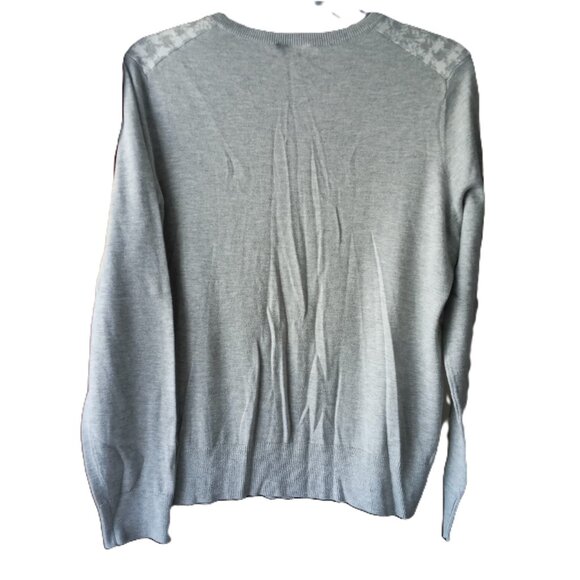 Ann Taylor zip front houndstooth front grey sweater cartigan sz L EUC  /B5 - Picture 6 of 7